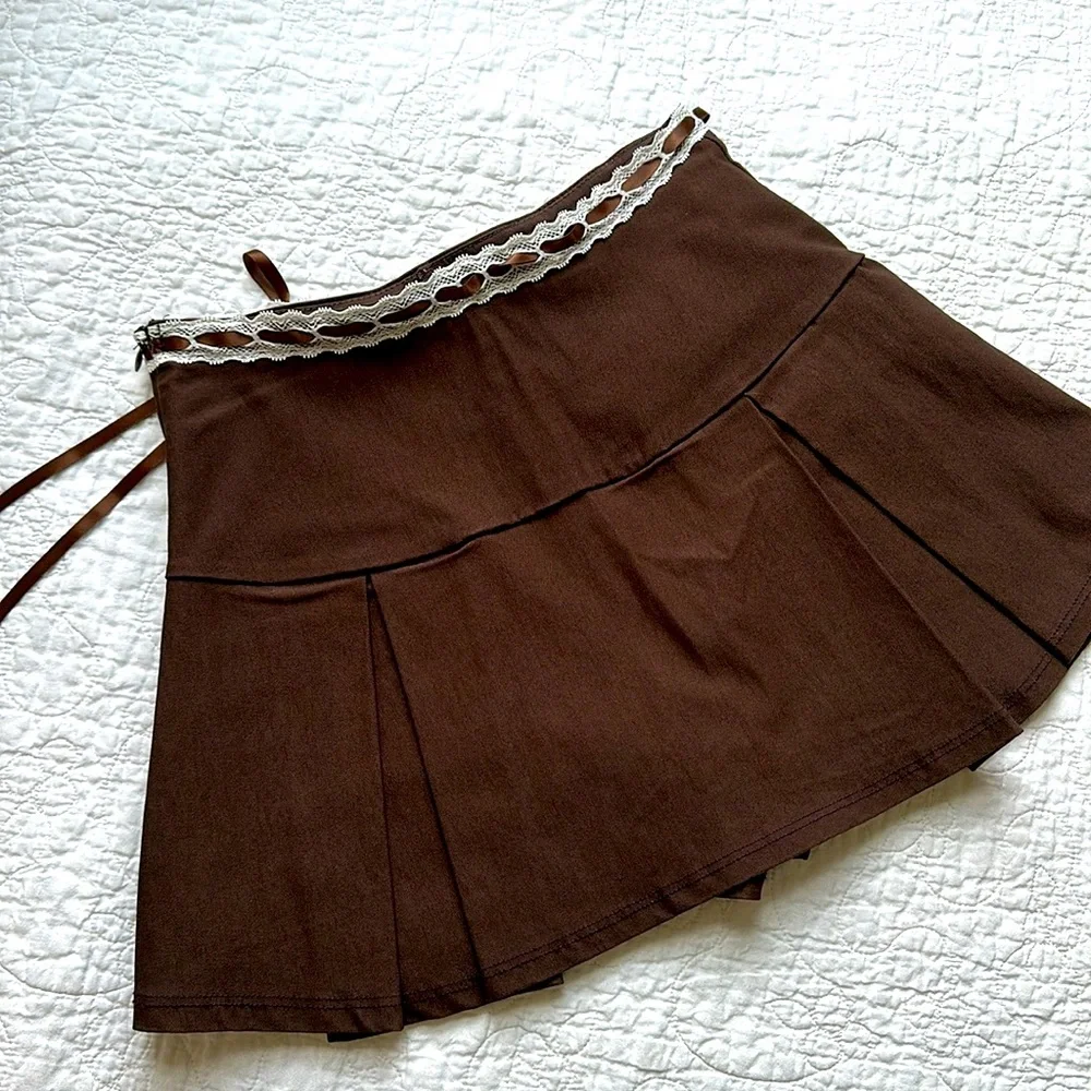 Skort,  brown with lace trim. Alterd State XS - Picture 3 of 3